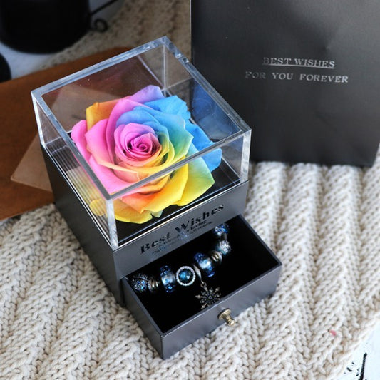 Ewige Blumen Rosen Schmuckschatulle für Geburtstagsgeschenke, Valentinstag, Hochzeitsgeschenke