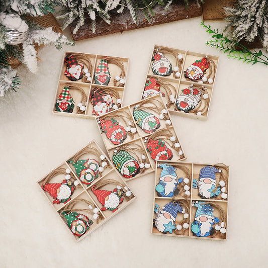 Weihnachtsdekoration Set mit Holzanhängern Gesichtsloser Weihnachtswichtel
