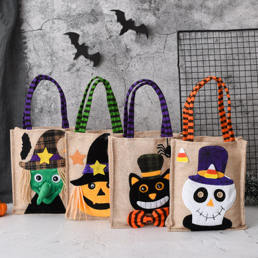 Halloween Süßigkeiten-Tragetasche für Kinder - Lustige kreative Hexe, Totenkopf, Katze und Kürbis