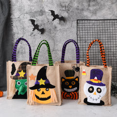 Halloween Süßigkeiten-Tragetasche für Kinder - Lustige kreative Hexe, Totenkopf, Katze und Kürbis